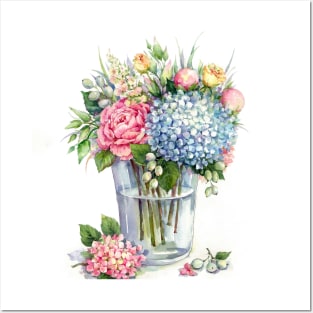 Bouquet with blue hydrangea Posters and Art